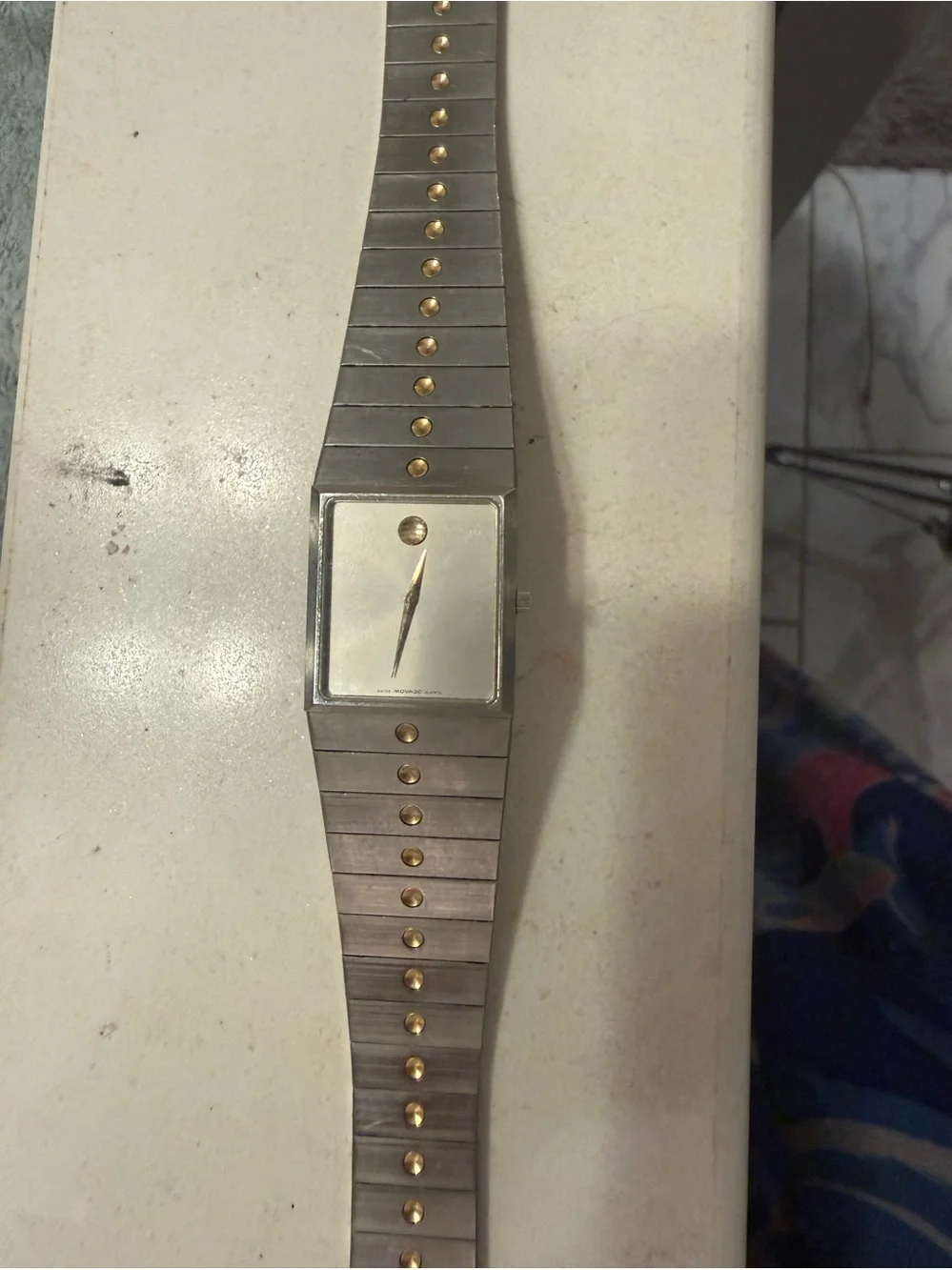 Vintage Movado Swiss Quartz Rectangular Museum Watch Two Tone Bracelet